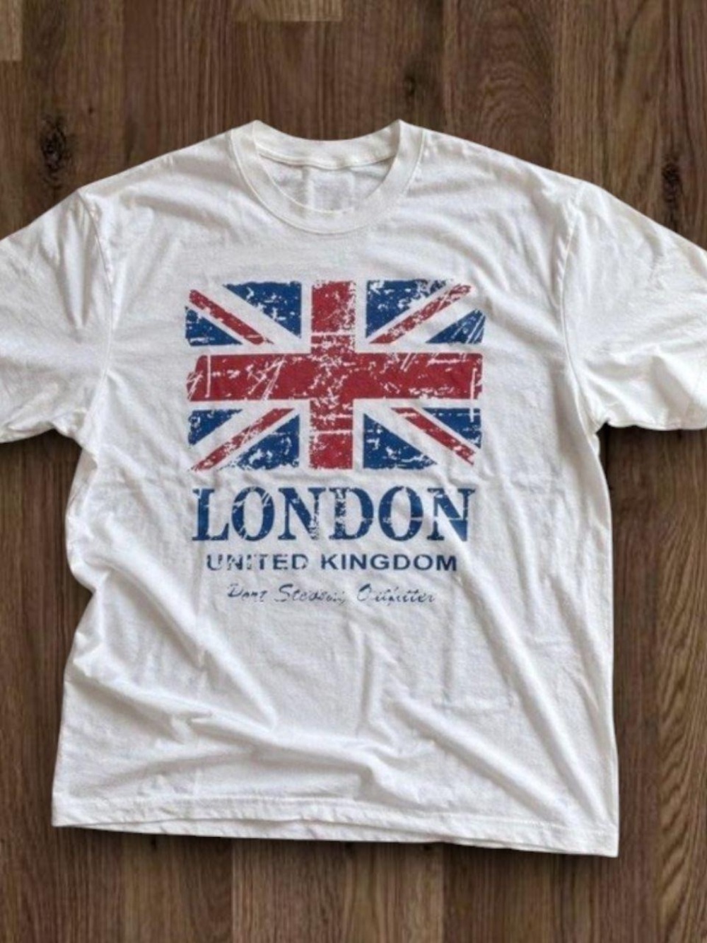 Gildan White Short-Sleeve Tee with Distressed Union Jack Print